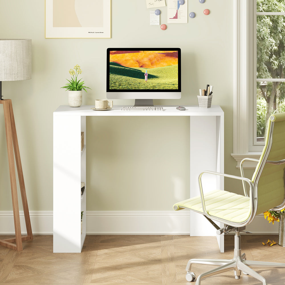 Sleek white 36-inch computer desk with right-angle support, perfect for maximizing small home office or study space.