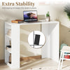 White 36-inch computer desk with 3 open shelves, featuring an anti-tipping kit for extra stability in small spaces.