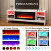 Electric fireplace heater with LED strip lights, featuring 3 flame colors and remote control for cozy ambiance.