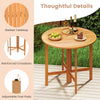 36-inch outdoor folding round dining table with slatted tabletop, made of acacia wood, ideal for backyard gatherings.