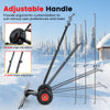 36-inch snow shovel with wheels, adjustable handle, and wide blade for efficient snow removal in winter conditions.