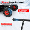 36-inch snow shovel with wheels, featuring 10" pneumatic tires and an ergonomic anti-slip handle for efficient snow.