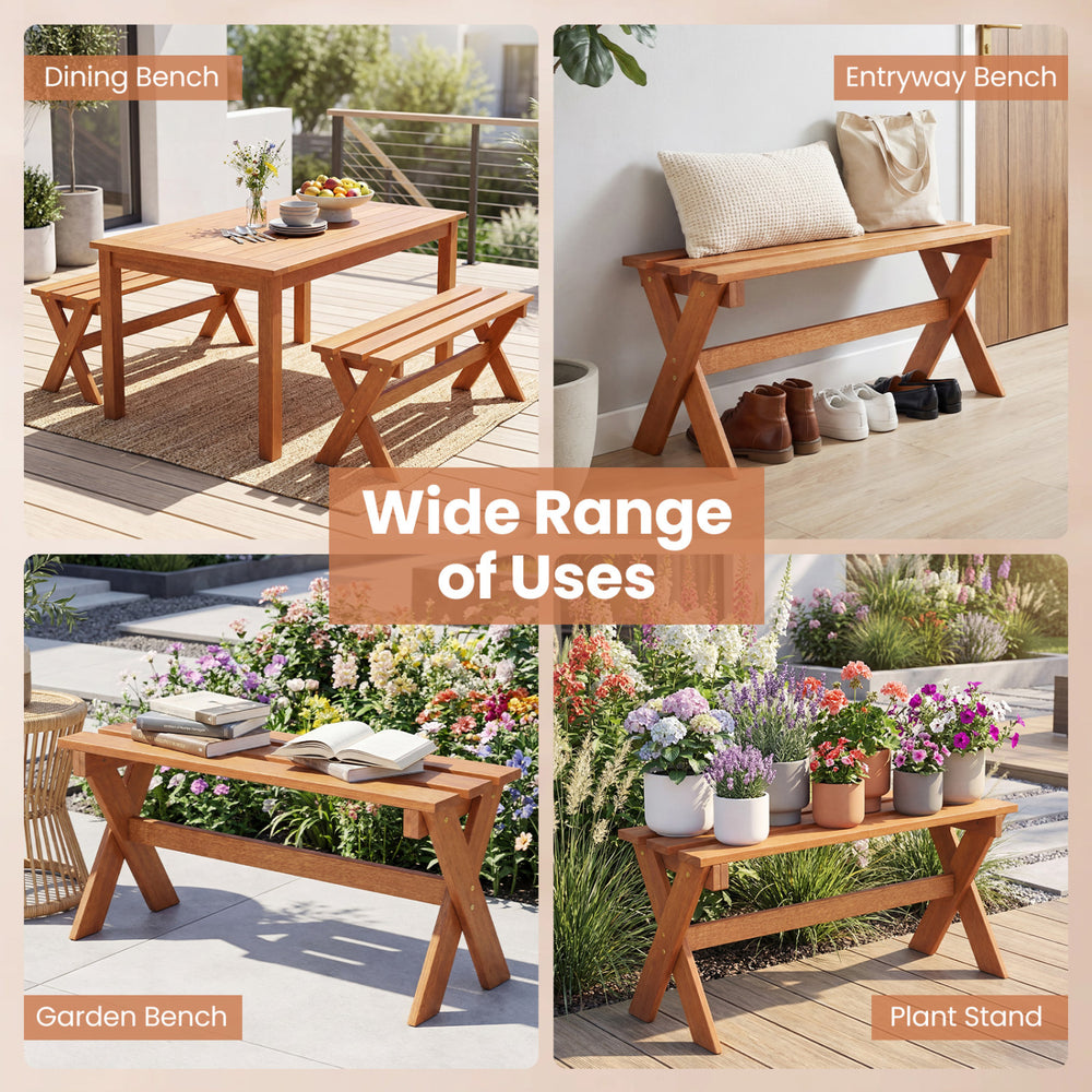 Backless 36" outdoor solid wood bench with teak oil finish, ideal for patios, gardens, and entryways.