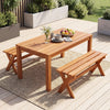 36" Outdoor Solid Wood Bench Set of 2 Backless Patio Dining Bench with Teak Oil Finish - Gallery View 1 of 10
