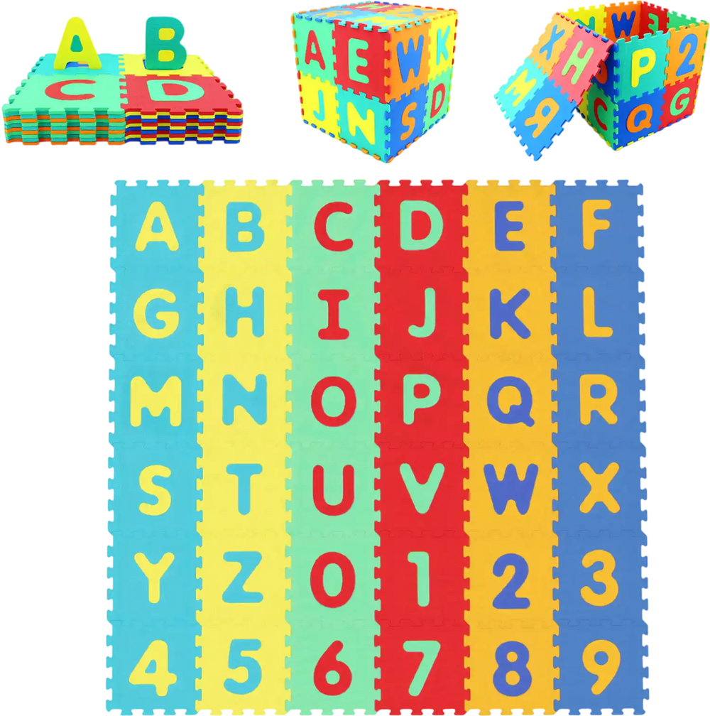 36-Piece Interlocking Baby Puzzle Floor Tiles with Educational Alphabet