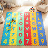 Vibrant interlocking baby puzzle floor tiles showcase letters and numbers, perfect for imaginative play in preschools.