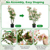 Artificial 36" impatiens tree with pink silk flowers and mini fruits, perfect for living rooms or cafes.