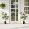 Set of 2 artificial 36" impatiens trees with pink silk flowers and mini fruits, perfect for enhancing indoor or outdoor spaces.
