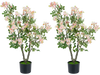 Single artificial 36" impatiens tree showcases vibrant pink silk flowers and mini fruits, ideal for stylish event decor.