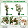 Set of 2 artificial 36" impatiens trees with pink silk flowers and mini fruits, perfect for home or office decor.