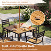 36-inch square outdoor dining table with acacia wood slatted top and built-in 1.97" umbrella hole, ideal for patio.