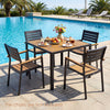 36-inch square outdoor dining table with acacia wood slatted top, perfect for patios and gatherings for up to 4 people.