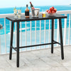 Patio counter height bar table with a 46" x 18" rectangular top, sturdy metal construction, ideal for outdoor.