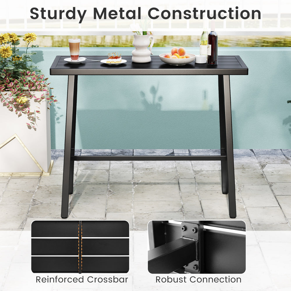 36-inch patio counter height bar table with sturdy metal construction and adjustable foot pads for outdoor and indoor.
