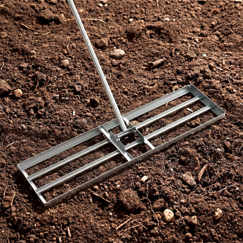 36 x 10 Inch Lawn Leveling Rake with Ergonomic Handle-Silver - Gallery View 1 of 9
