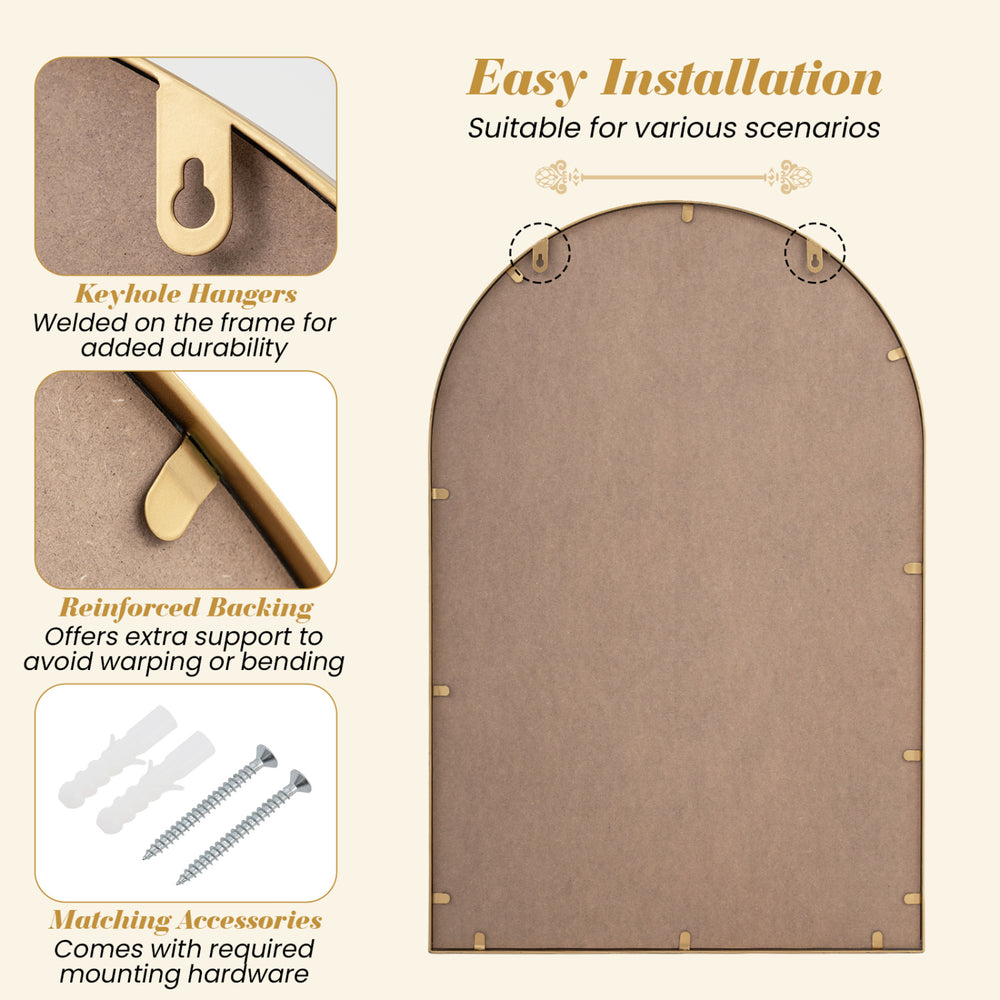 Decorative mirror with gold beaded frame, 36 x 24 inches, featuring keyhole hangers for easy installation and.