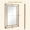 Gold wall mirror with beaded frame, measuring 36 x 24 inches, ideal for living room or entryway decoration.