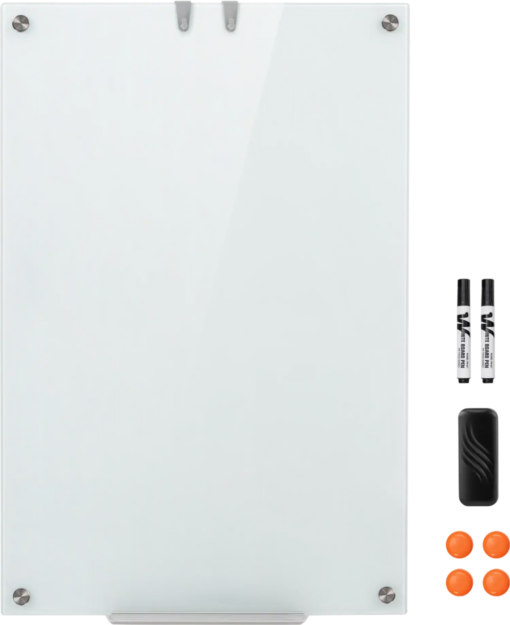 36 x 24 Inches Glass Whiteboard with Eraser and Removable Tray