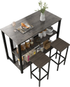 Gray 36-inch 3-tier bar table with metal frame and adjustable foot pads, ideal for dining room or kitchen use.