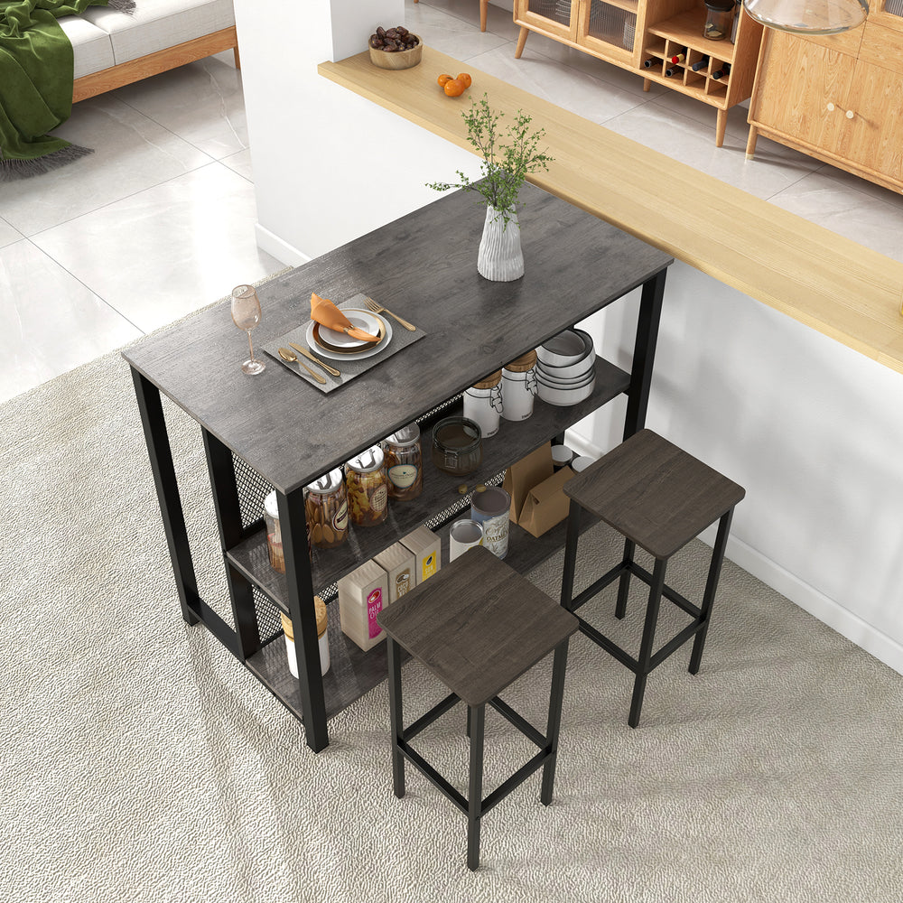 36 Inch 3-Tier Bar Table with Storage Metal Frame Adjustable Foot Pads for Dining Room-Gray - Gallery View 1 of 10