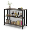 36-inch gray bar table with metal frame, 3-tier storage for wines and snacks, perfect for dining room or kitchen use.