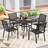 37-inch square patio dining table with umbrella hole, featuring a sturdy metal frame and slatted design, perfect for.