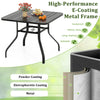 37-inch square patio dining table with a metal frame, umbrella hole, and slatted design for outdoor gatherings.