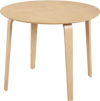 Round dining table with rubber wood legs, natural finish, perfect for small spaces, accommodates up to 4 people.