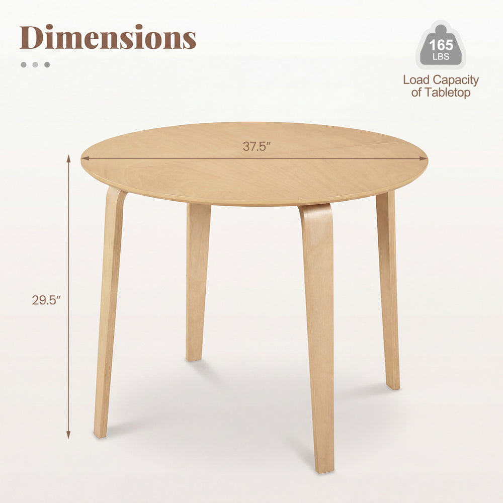 Round dining table with rubber wood legs, 37.5" diameter, designed for small spaces, supports up to 165 lbs.