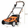 Electric scarifier with 15-inch cutting width, 13 Amp motor, and 50L collection bag for efficient lawn care.