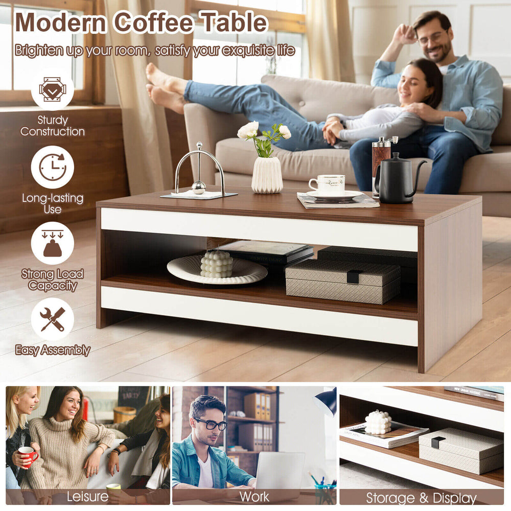 Modern 37-inch wooden coffee table with storage shelf, featuring a sturdy design for living room or office use.
