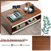 Wooden coffee table with a spacious 37-inch tabletop and storage shelf, featuring a modern design for living room use.