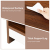Close-up of the waterproof surface and thick support leg of the 37-inch wooden coffee table for easy cleaning and.
