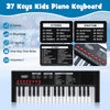 37 keys kids piano keyboard in black with 8 rhythms, microphone, and lightweight design for portable musical fun.