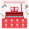 Red 37 keys kids piano with microphone, detachable music stand, 22 demos, and adjustable volumes for fun music play.