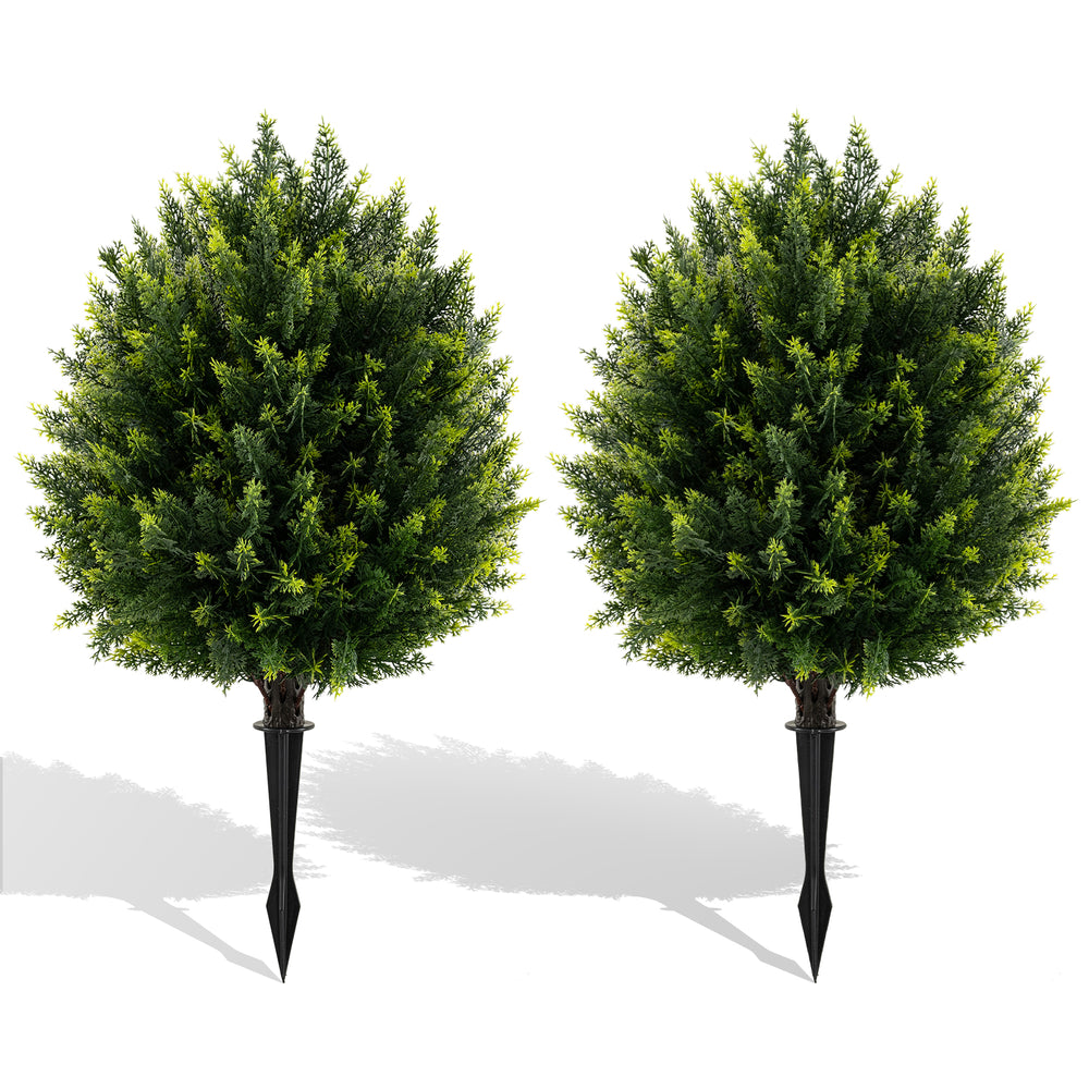 24-inch artificial cypress topiary ball tree set with ground spike, featuring vibrant green leaves for indoor and.
