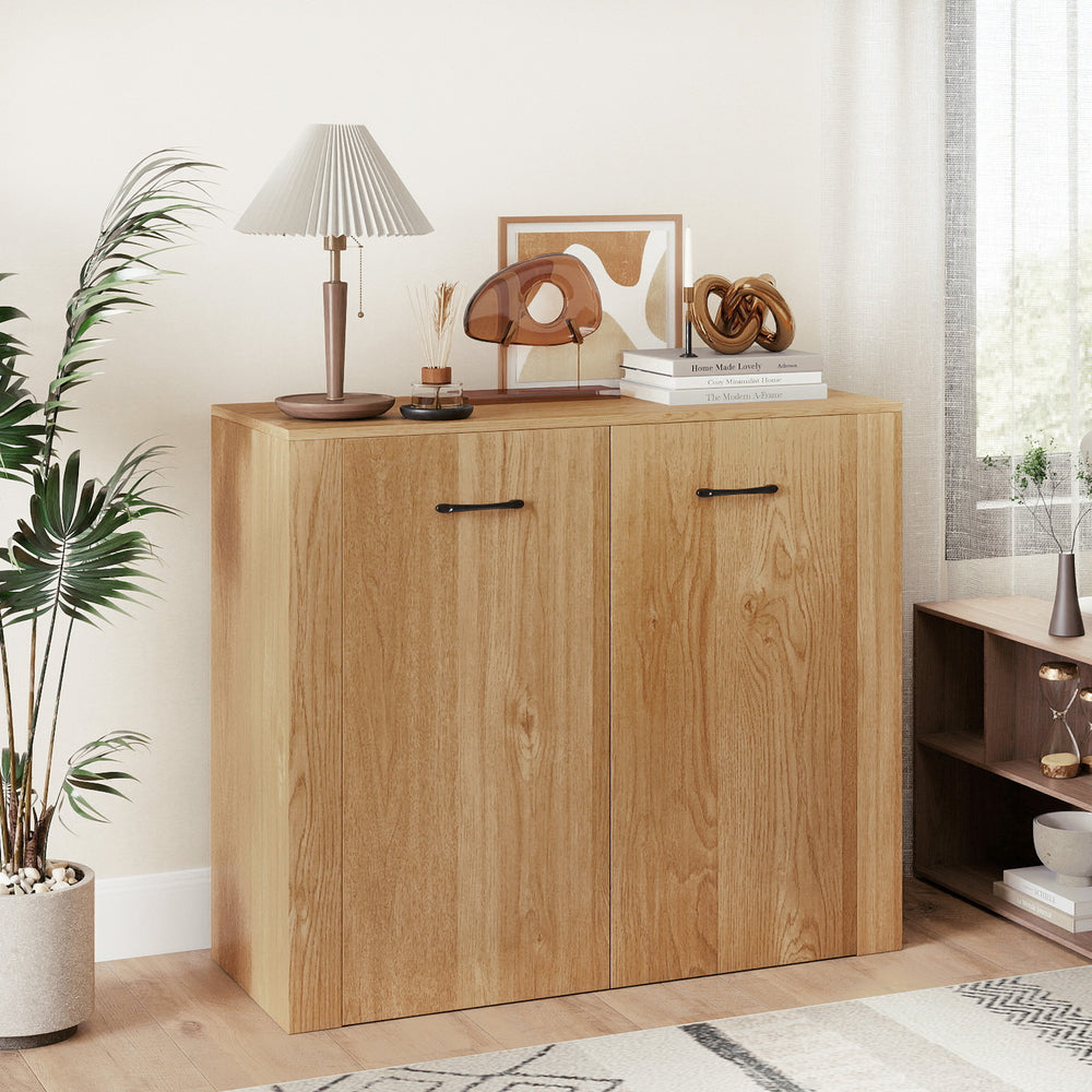 Natural wood 38" buffet sideboard cabinet with storage, featuring ergonomic handles and elegant texture for stylish.
