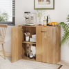 Natural wood 38" buffet sideboard cabinet with open shelves and doors, perfect for kitchen or dining room storage.