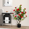 38 Inch Artificial Camellia Tree Faux Flower Plant in Cement Pot 2 Pack-Red - Gallery View 1 of 11