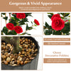 38-inch artificial camellia tree with red flowers and glossy pebbles in a cement pot, perfect for year-round decoration.