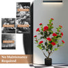 38-inch artificial camellia tree with red flowers in a cement pot, requiring no maintenance for year-round decoration.