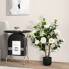 38 Inch Artificial Camellia Tree Faux Flower Plant in Cement Pot-White - Gallery View 1 of 10
