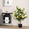 38 Inch Artificial Camellia Tree Faux Flower Plant in Cement Pot-Yellow - Gallery View 1 of 10
