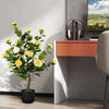 Artificial 38-inch camellia tree with vibrant yellow flowers and realistic trunk, ideal for adding elegance to any room.