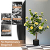 38-inch artificial camellia tree with yellow flowers in a cement pot, requiring no maintenance for year-round.