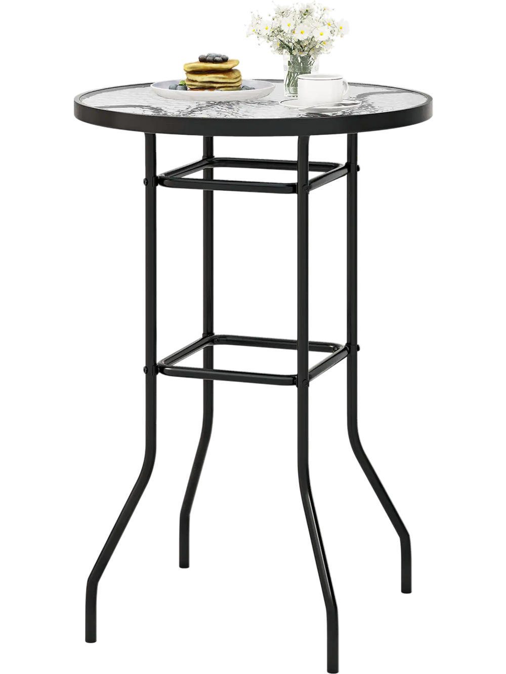 38 Inch Patio Bar Table with Tempered Glass Tabletop