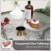 Tempered glass tabletop of a 38-inch patio bar table, featuring a sturdy metal frame for outdoor use.