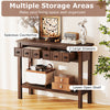 Rustic 38-inch console table in espresso with 2 large drawers and open bottom shelf, perfect for entryway organization.