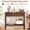 Espresso finish 38-inch rustic console table featuring elegant metal handles and ample storage space for stylish.