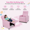 Cozy pink kids recliner sofa with adjustable backrest, high-density sponge padding, and side pocket for toys.